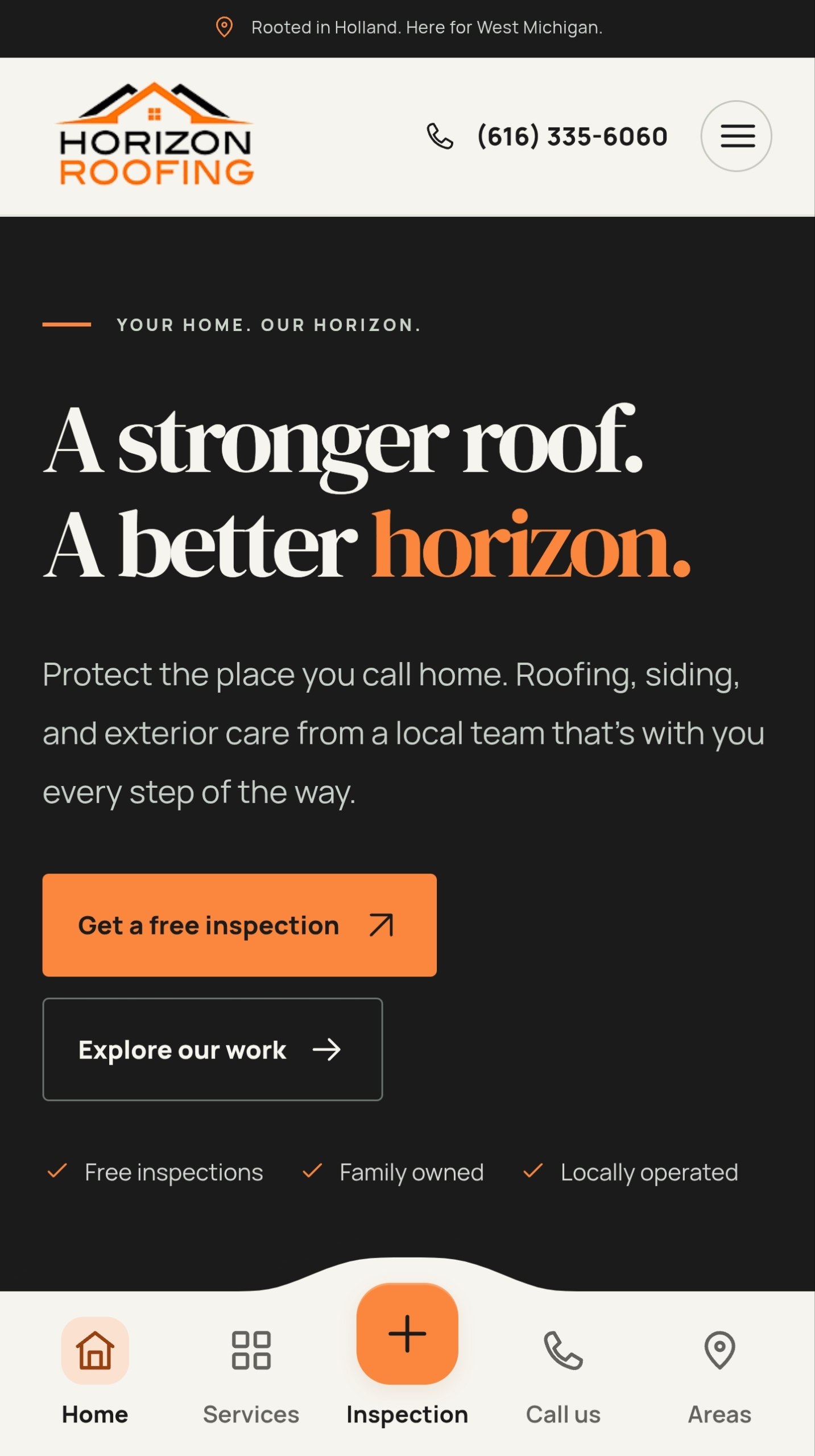 HorizonRoofMI.com website example